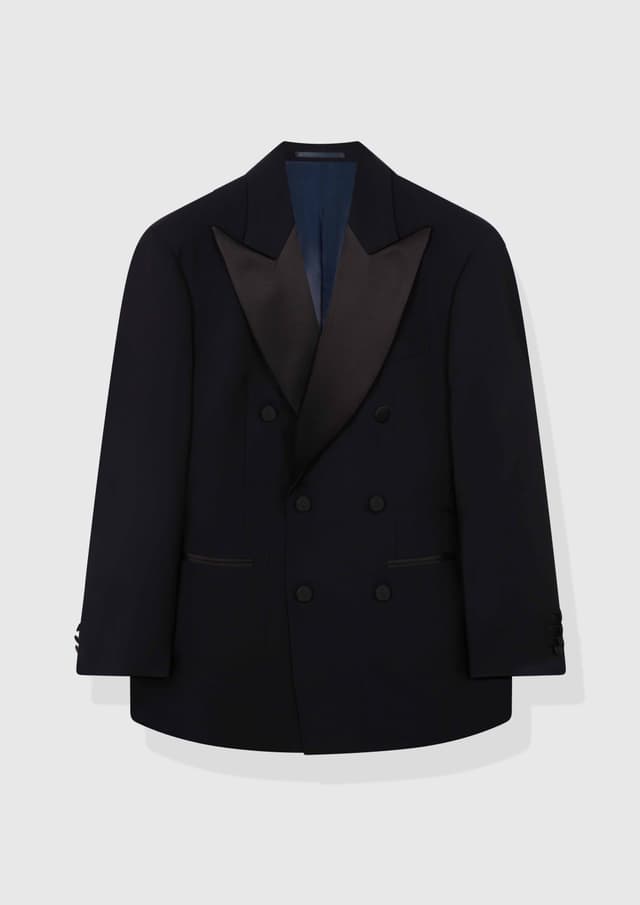 Made-to-Measure Double-Breasted Black Tropical Wool Dinner Suit by Guabello - September.25.f25