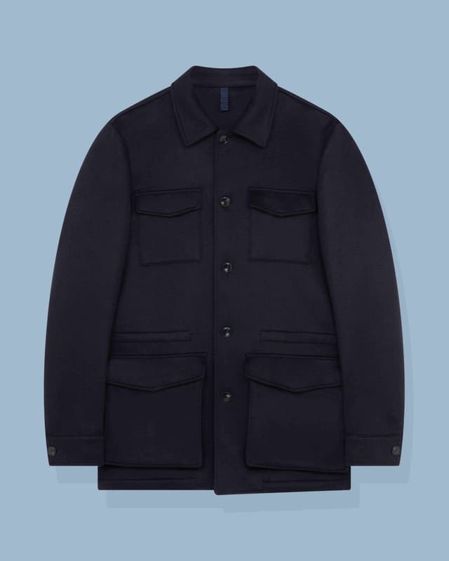 French Navy Pure Cashmere Safari Jacket | Casual Fitters Ready-to-Wear Fit.005 